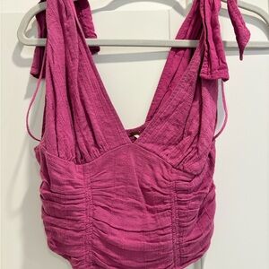 Free People Pink Ruched Sleeveless Top